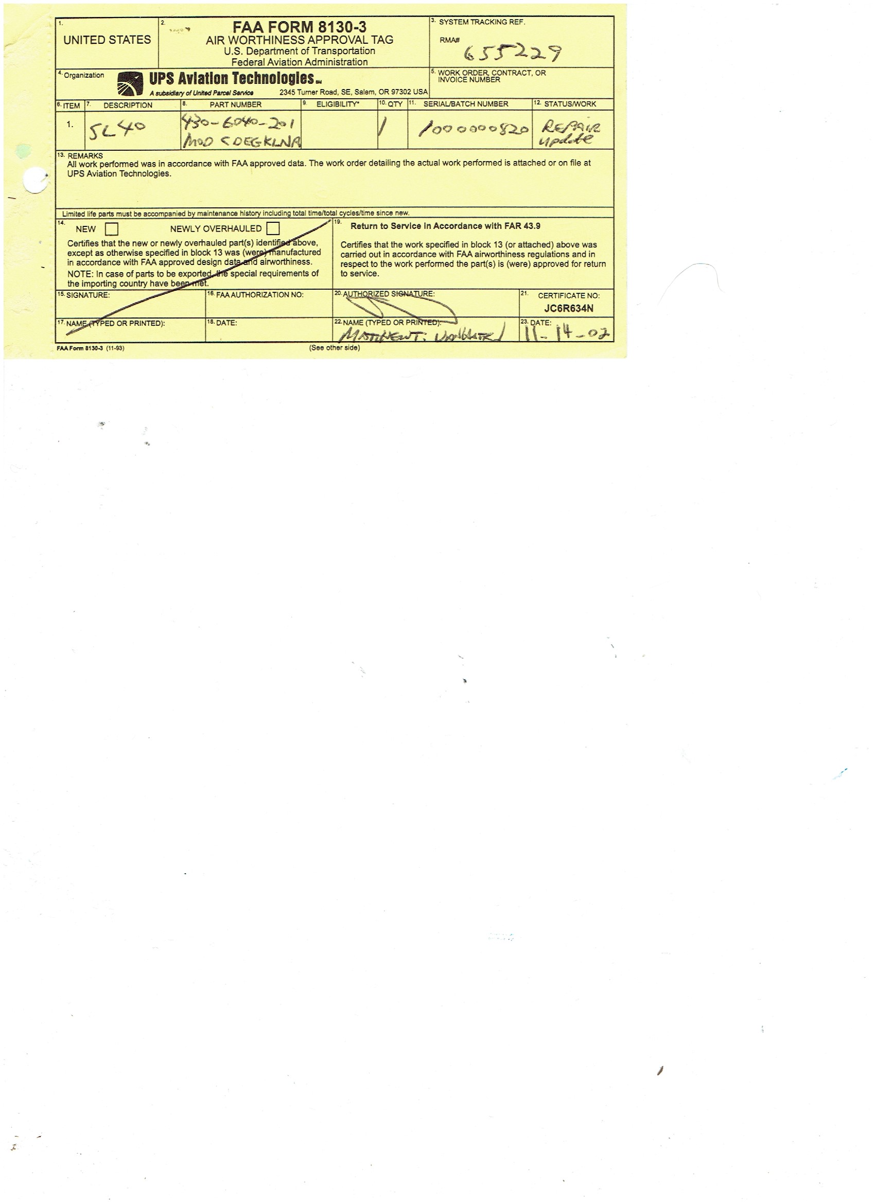 Lancair 320/360 N52LC document