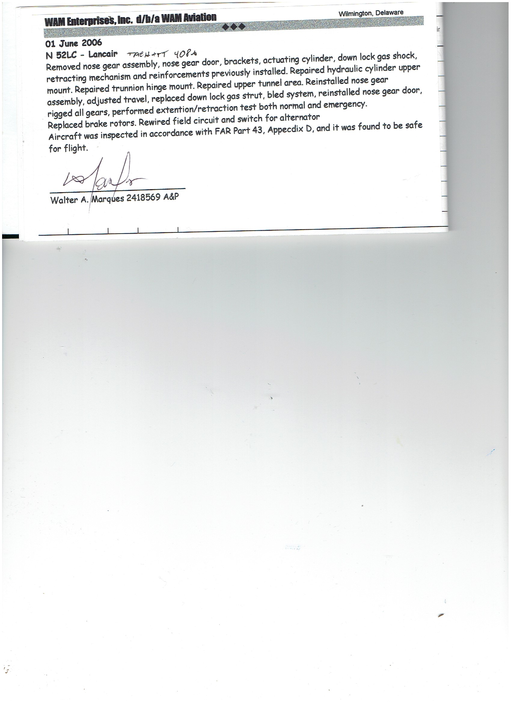 Lancair 320/360 N52LC document