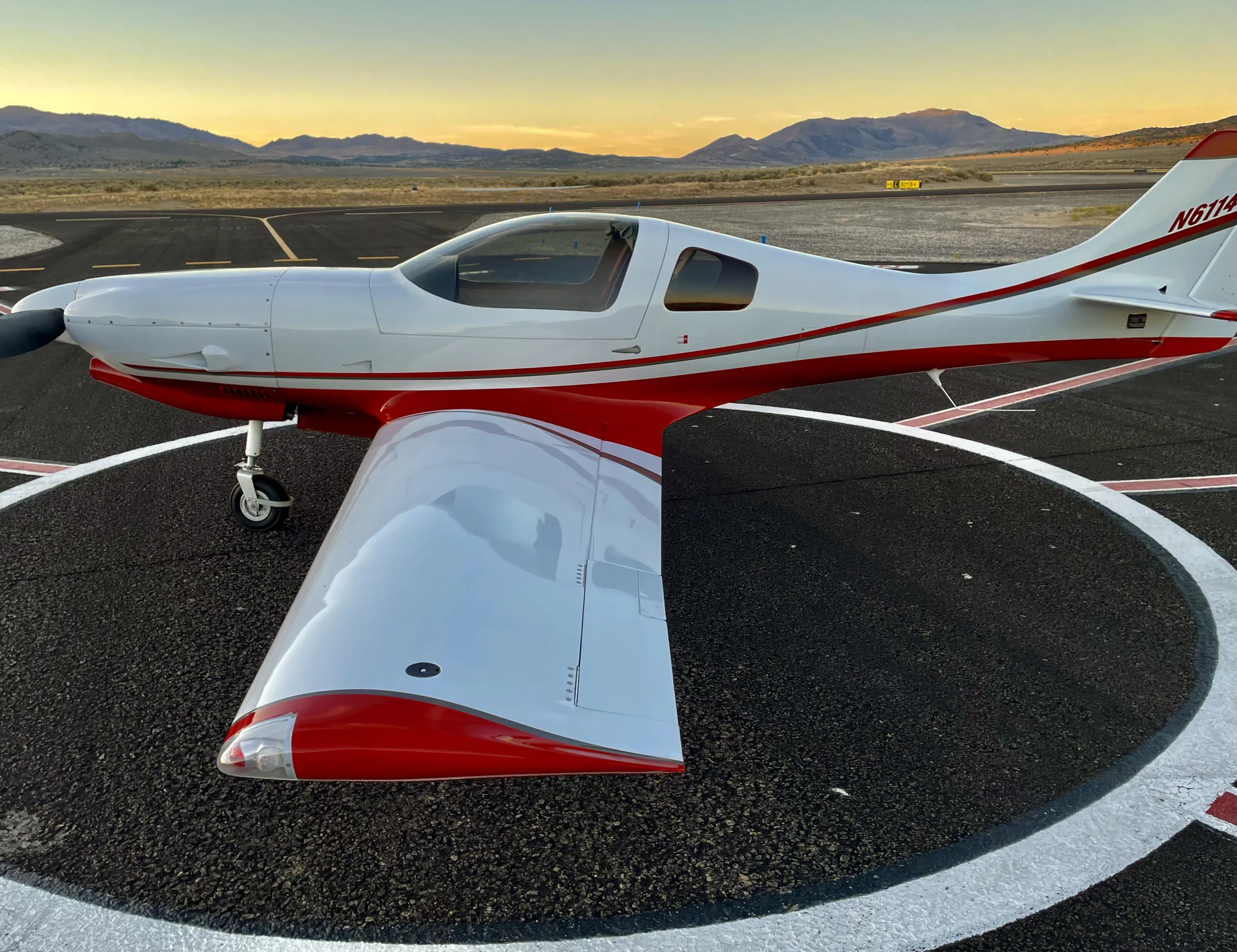 Lancair at sunset with full buyer support coverage
